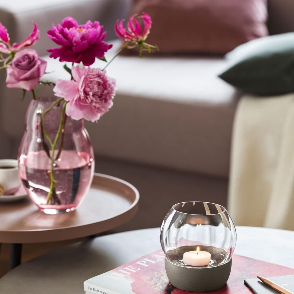 Pink Crystal Glass Vase 20cm Modern Flower Vase Table Centrepiece Decor