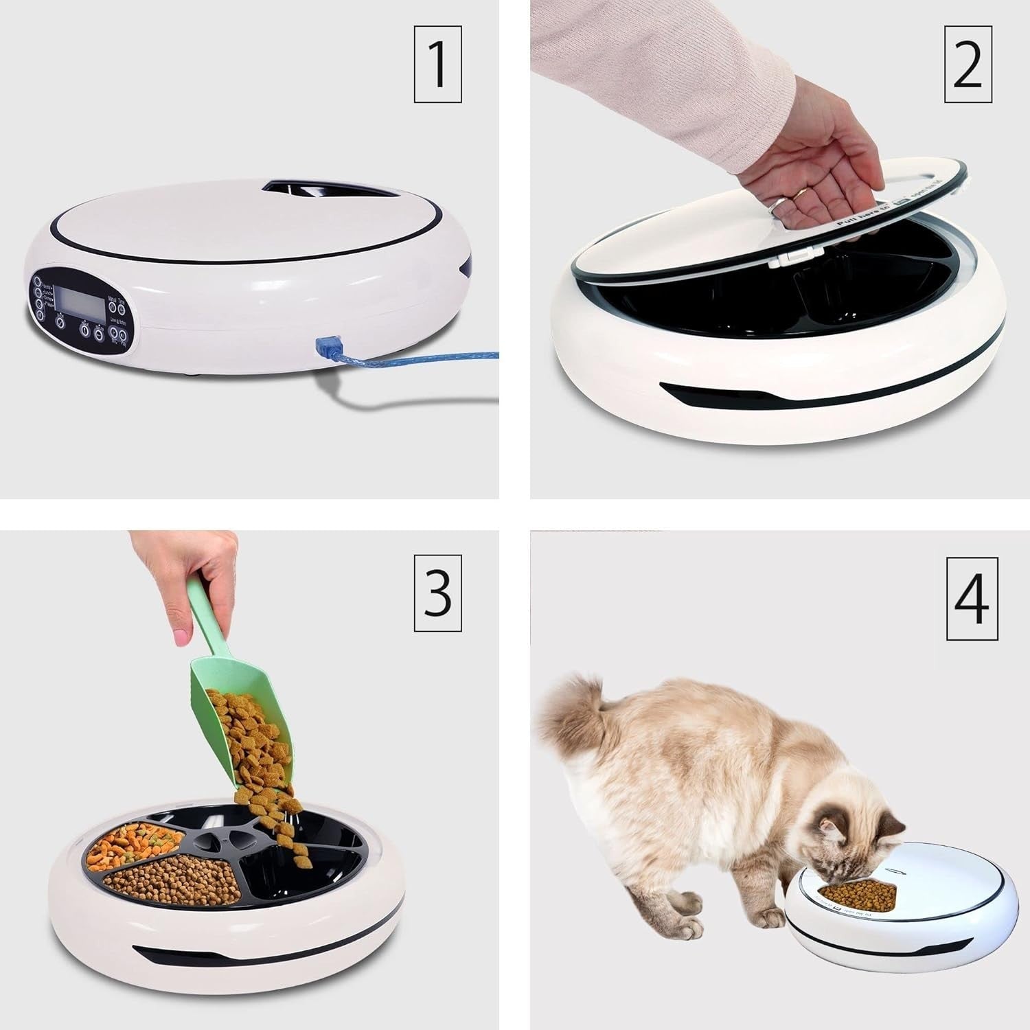 Automatic Pet Feeder 5 Meal Timer Voice Recorder Food Dispenser Bowl
