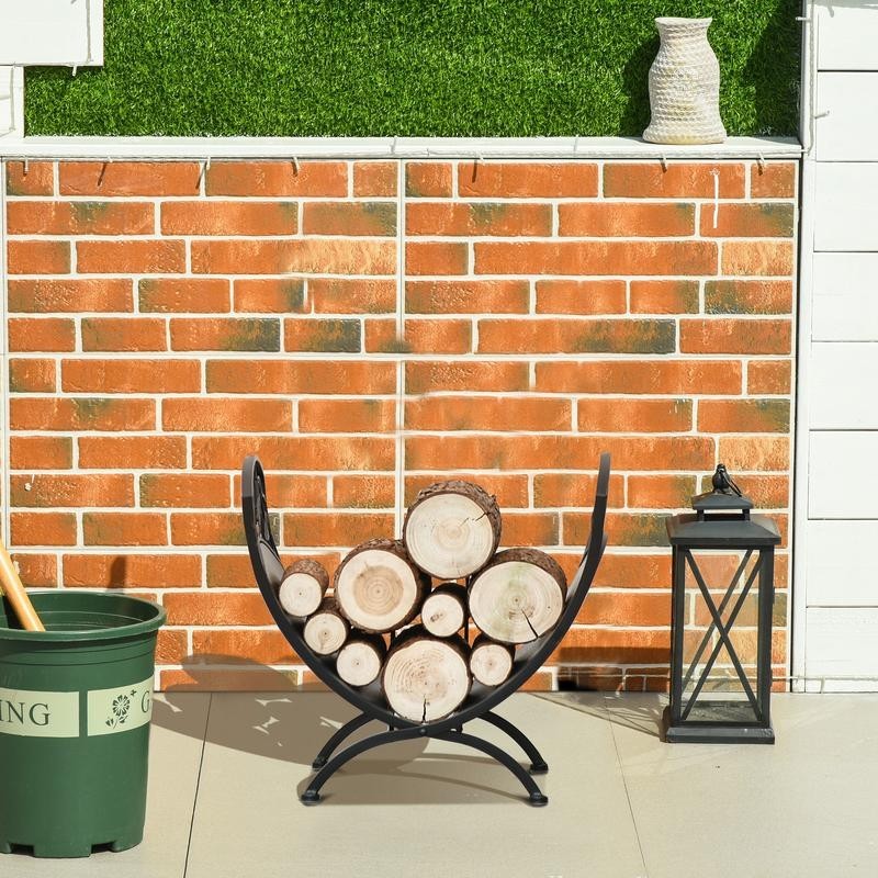 Indoor Outdoor Arced Log Holder Rack – Metal Firewood Storage Stand Black
