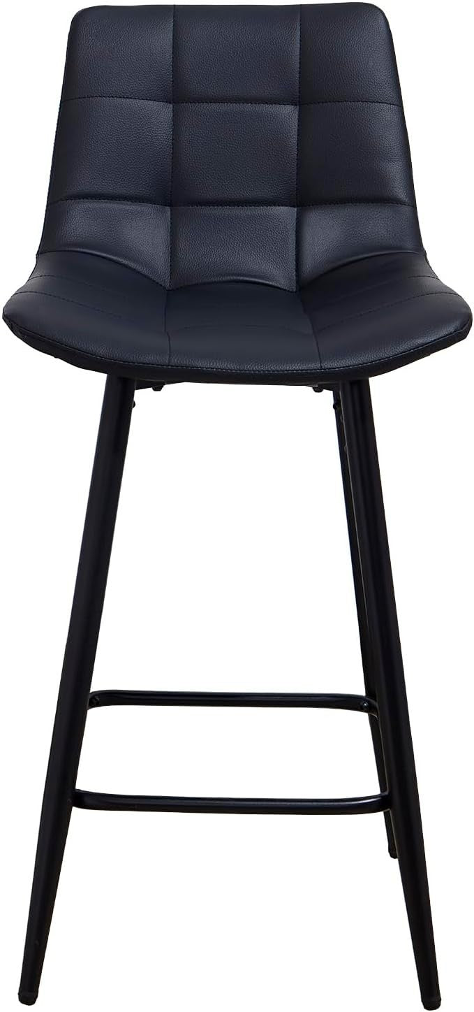 Black Faux Leather Bar Stools Set of 2 – Padded Kitchen Chairs