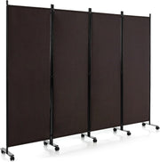 4 Panel Espresso Folding Room Divider Privacy Screen on Wheels for Home Office