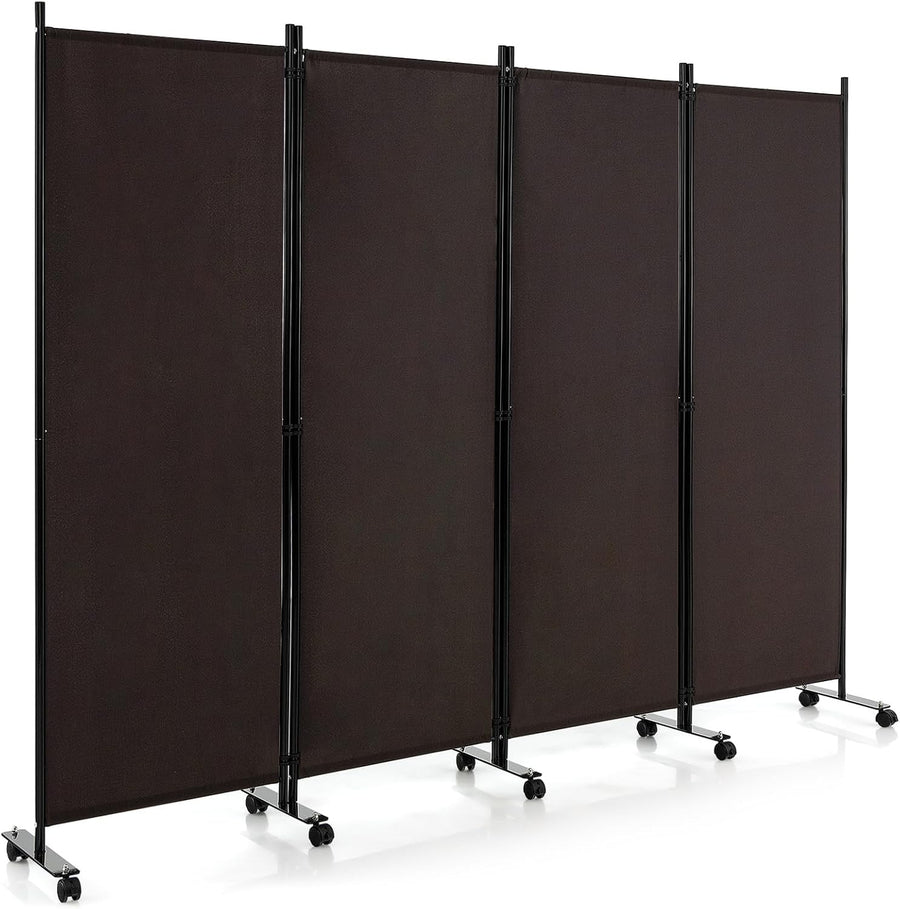 4 Panel Espresso Folding Room Divider Privacy Screen on Wheels for Home Office