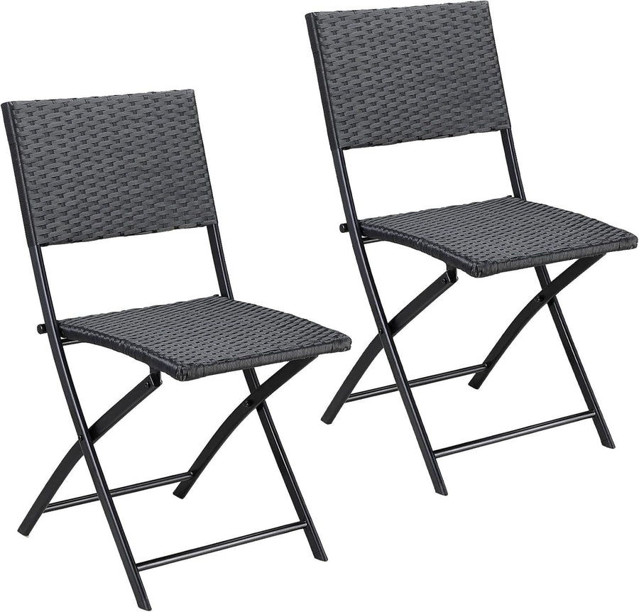 Black Folding Rattan Chairs Set of 2 Weatherproof Patio Balcony Bistro Seats