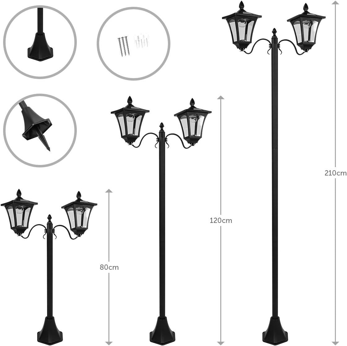 Lights 7ft Solar Twin Head Victorian Lamp Post Warm White