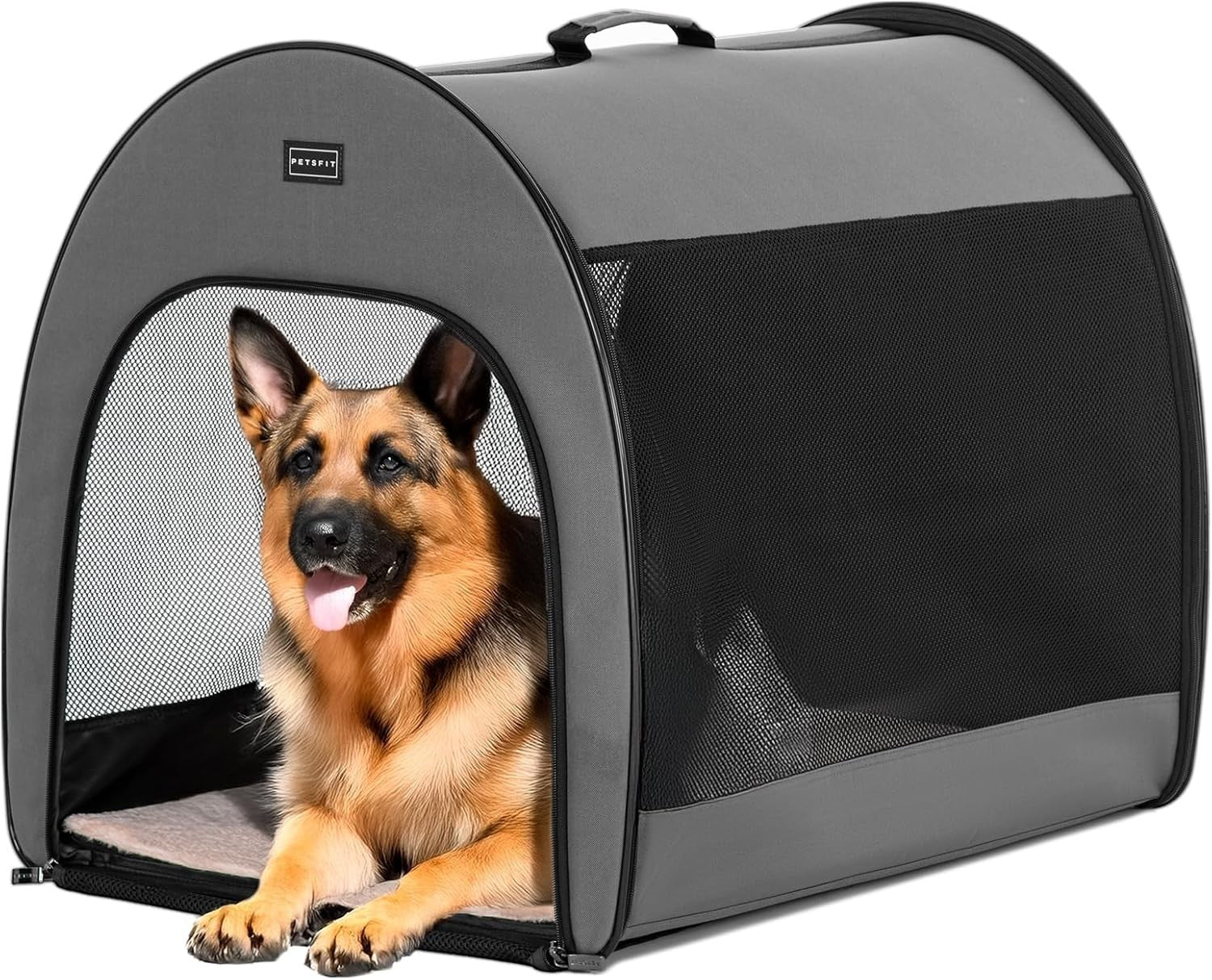 Soft Dog Crate Large 57x57x77cm Portable Travel Carrier Cat Kennel with Mat Grey