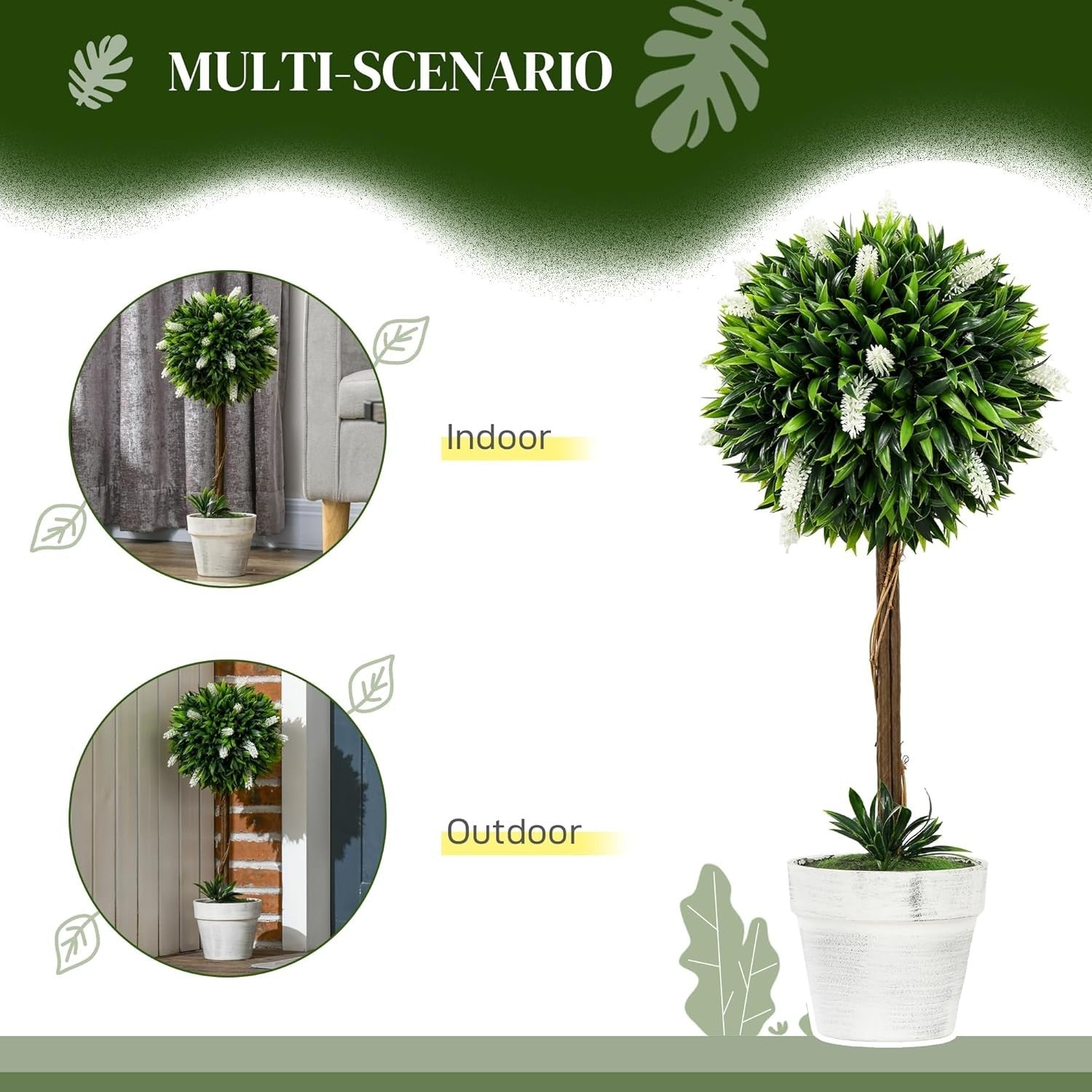 Set of 2 60cm White Lavender Ball Trees Faux Plants Indoor Outdoor Home Decor