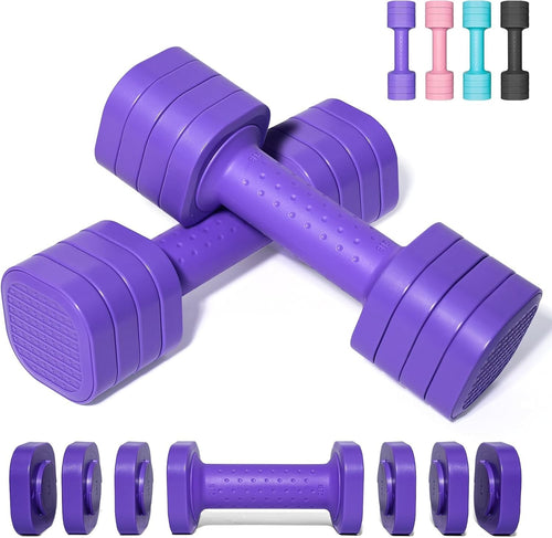 4-in-1 Adjustable Hand Weight Set Non Roll Dumbbells Home Gym Purple