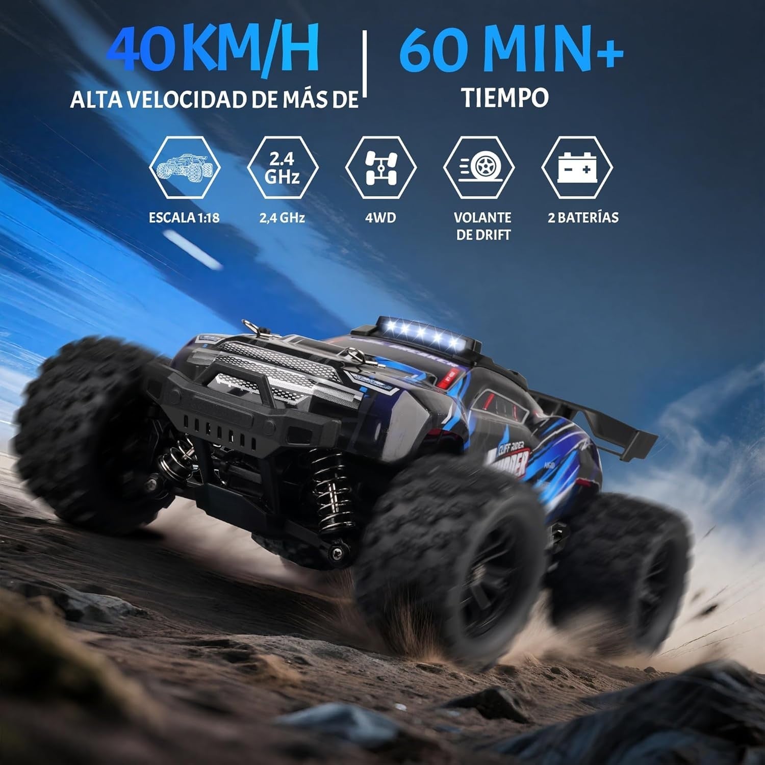 1:18 RC Car 40KM/H 4WD Off-Road Drift Truck – Dual Battery Fast Remote Car