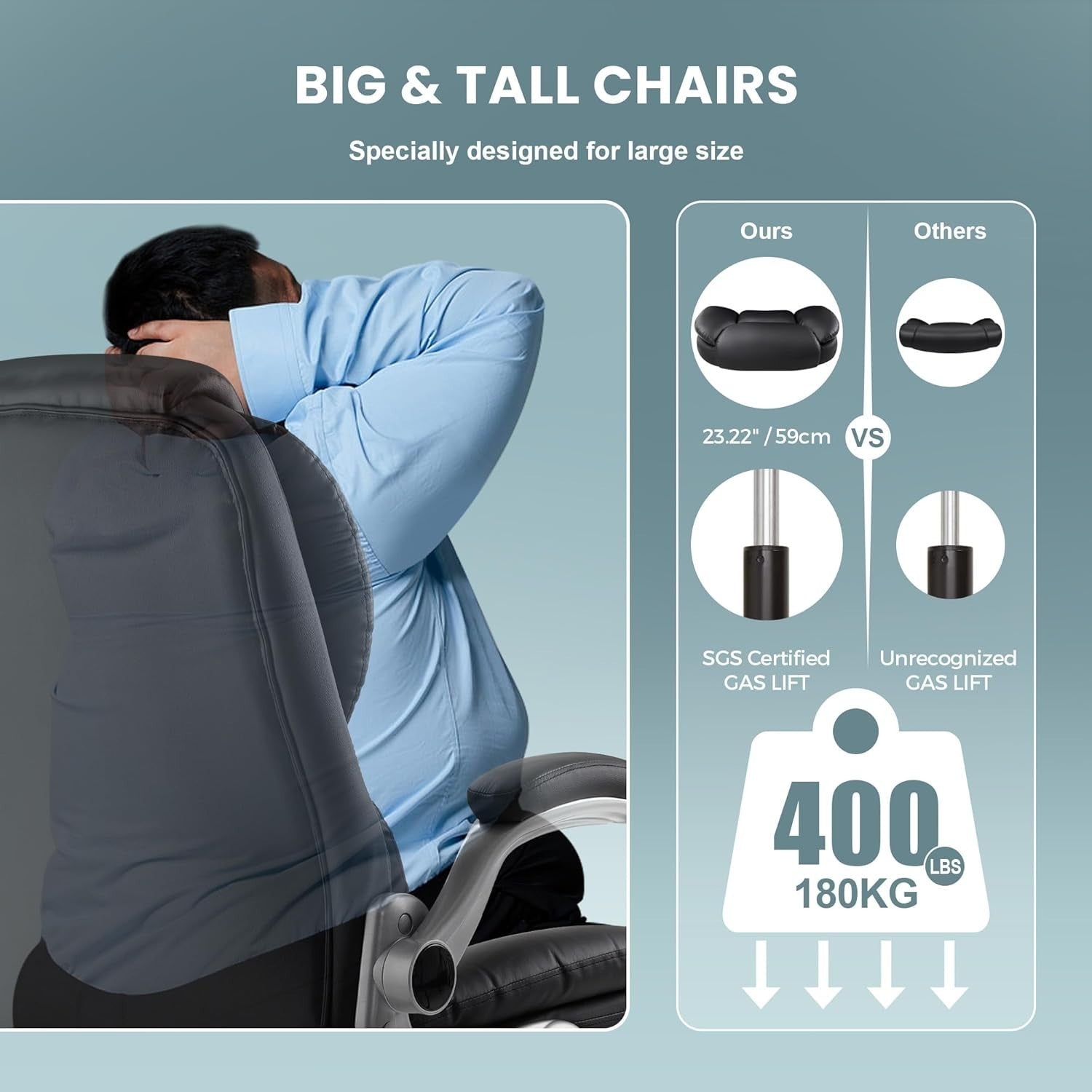 Executive Office Chair Ergonomic High Back PU Leather Flip-Up Arms Big & Tall