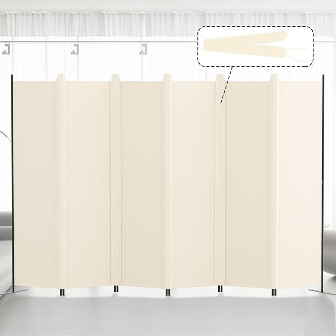 6-Panel Folding Room Divider 6ft Beige Privacy Screen Wall Partition Home Office