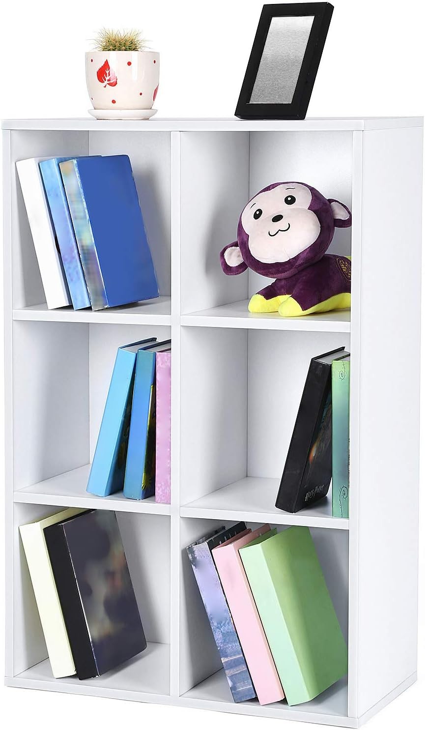 6-Compartment White Bookcase | Modern Cube Storage Shelf for Home Office Living