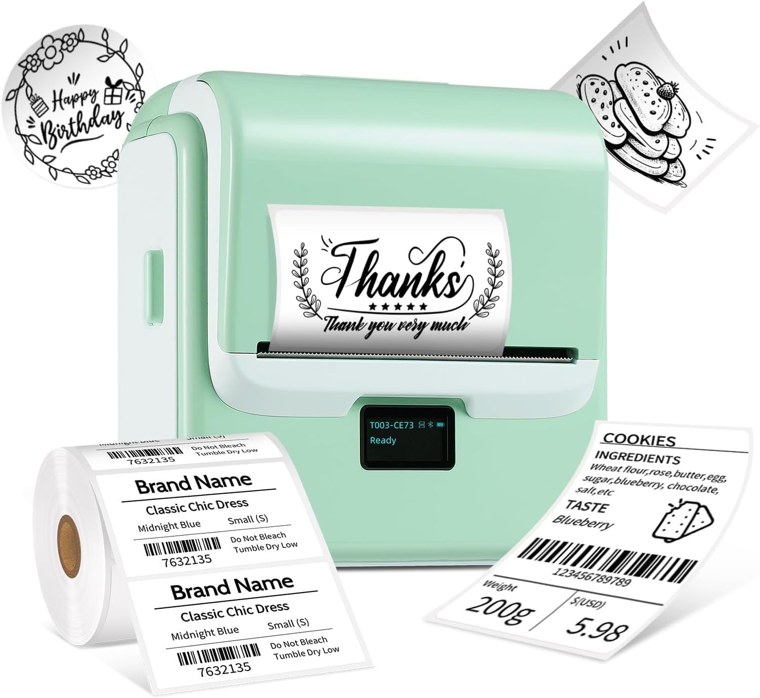ORGSTA T003 Thermal Label Maker – Bluetooth & USB Portable Mini Printer 20-75mm