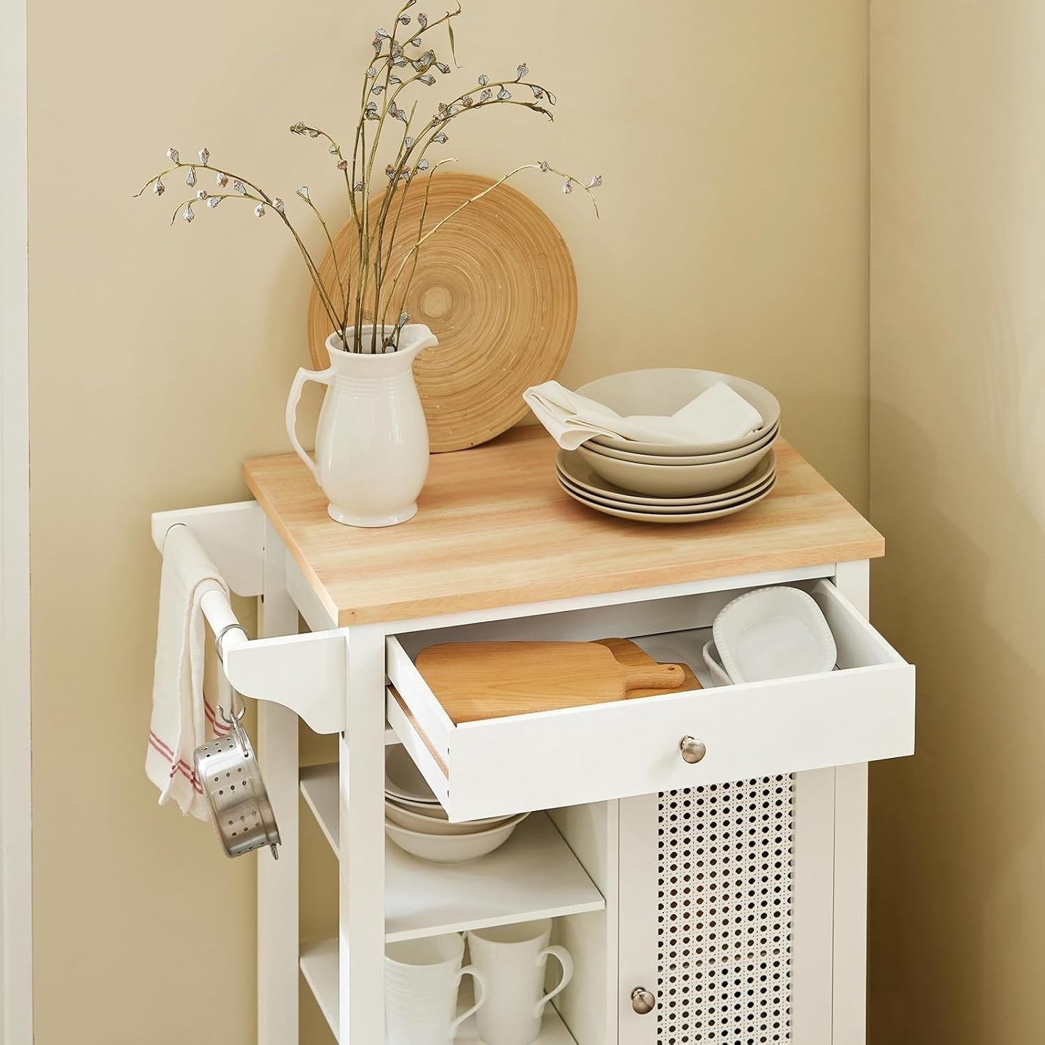 Kitchen Trolley Storage Cabinet Drawer Shelves White