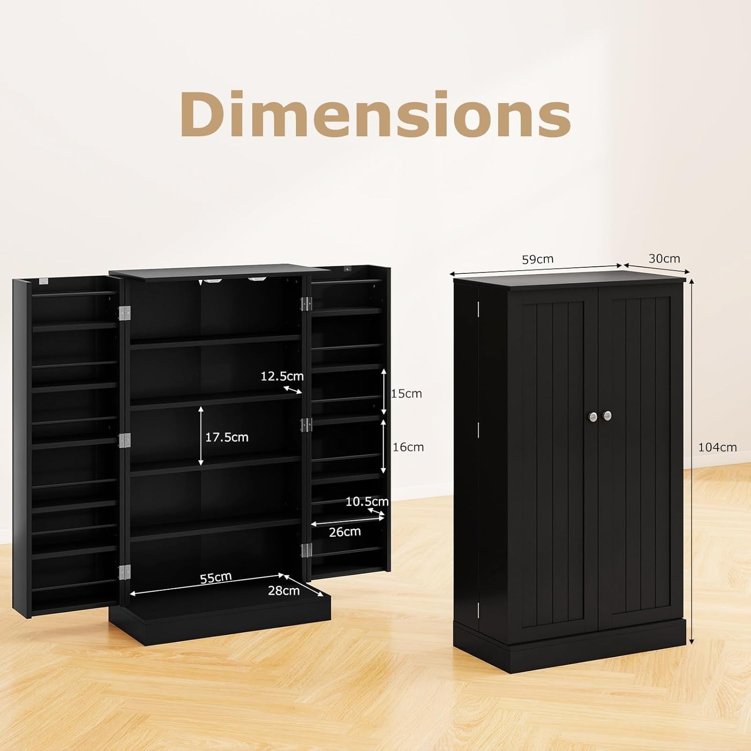 Kitchen Cupboard Pantry Cabinet 17 Shelves 2 Doors Black Small