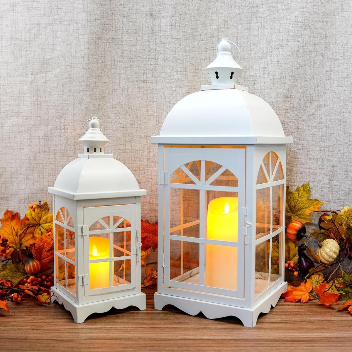 Set of 2 White Vintage Hanging Candle Lanterns 51.5 cm