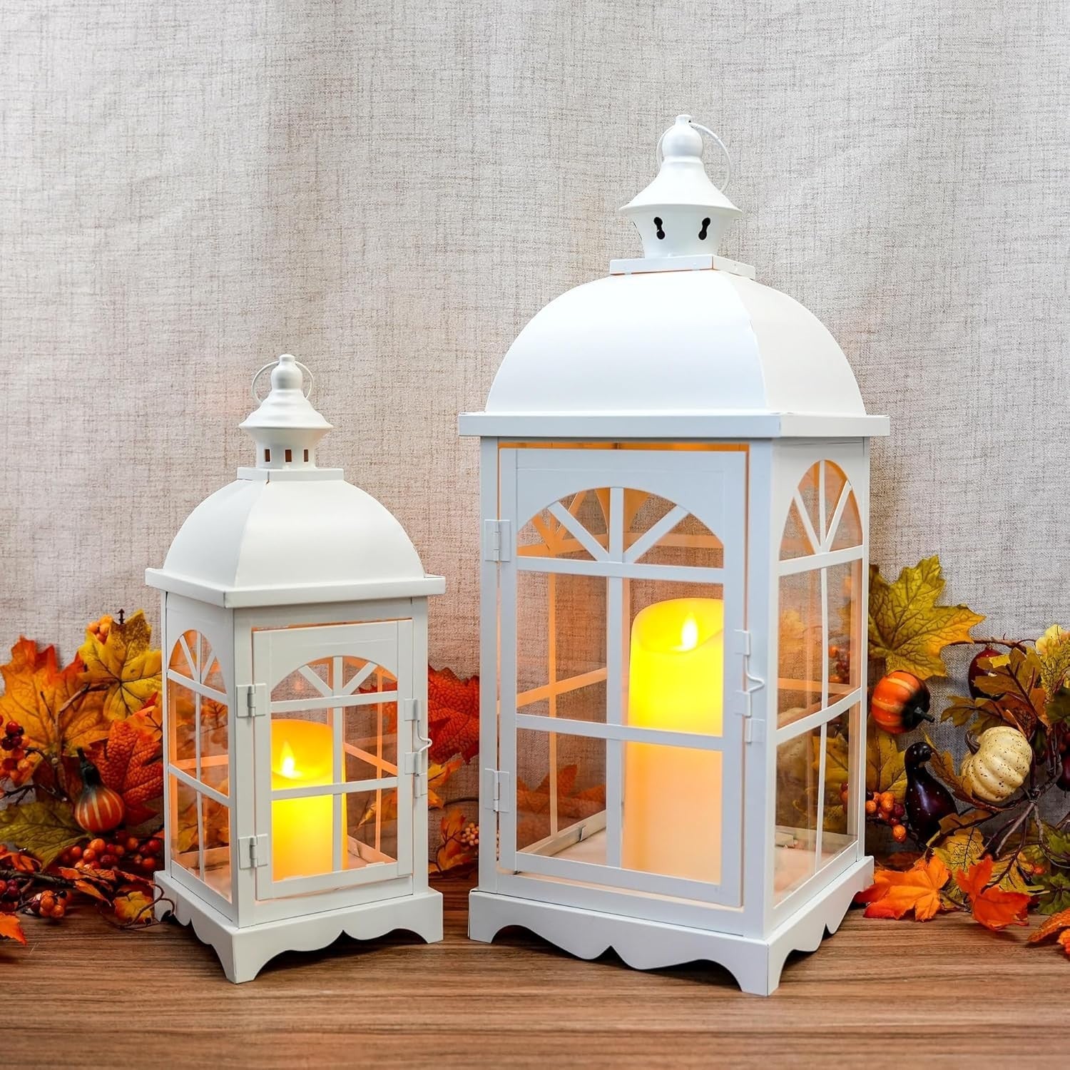 Set of 2 White Vintage Hanging Candle Lanterns 51.5 cm