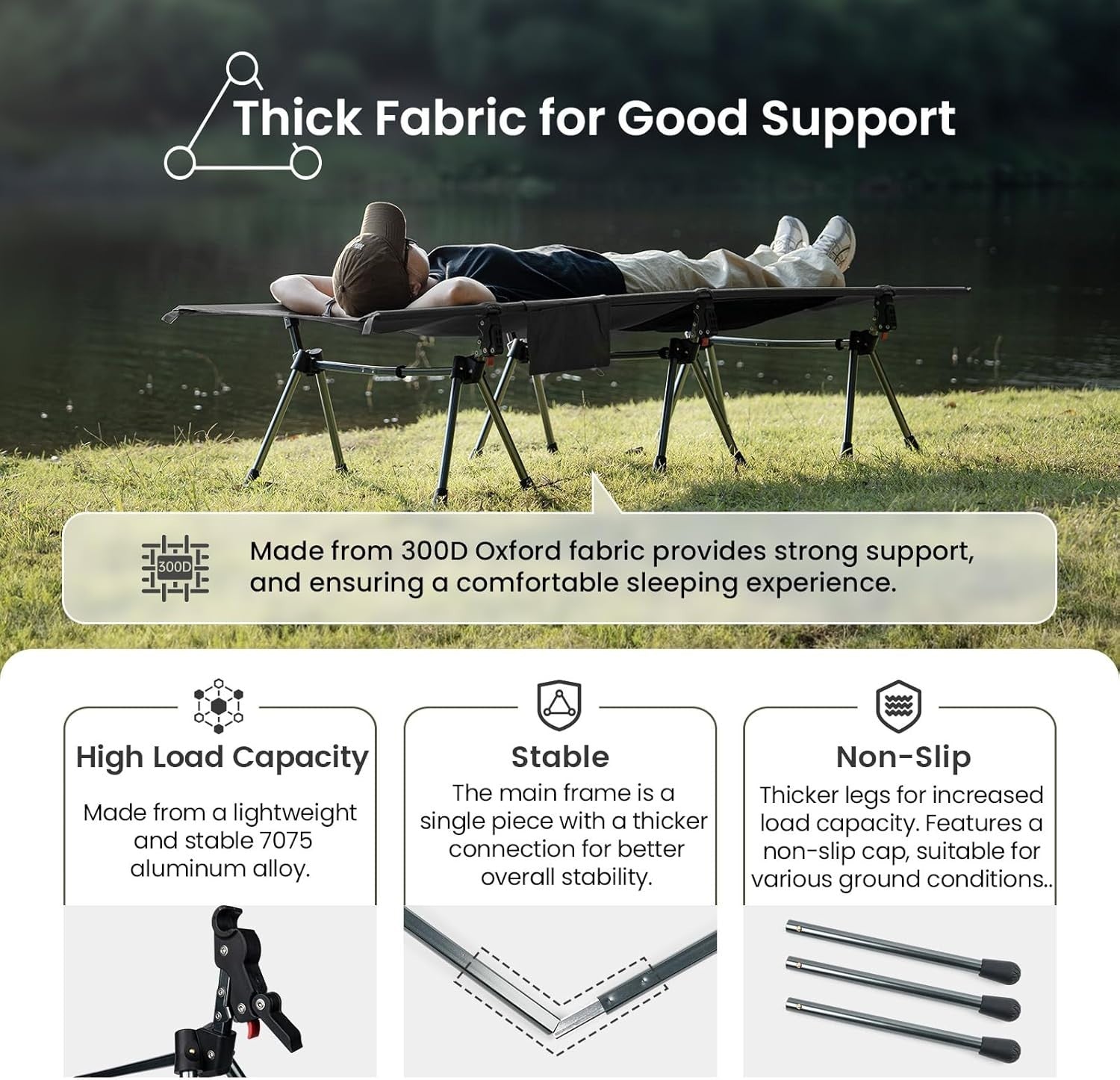 Adjustable Folding Camping Cot Portable Bed 330lbs Support Outdoor Travel