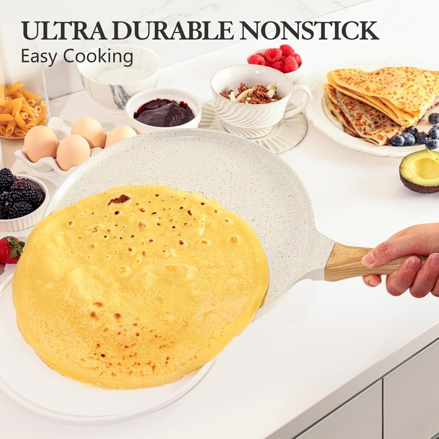 Non-Stick 30cm Pancake Pan | Swiss Granite Crepe Dosa Skillet Oven Safe