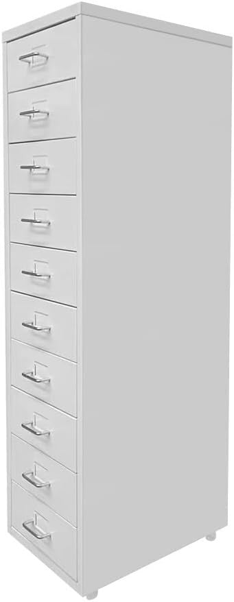 White Metal Filing Cabinet 10 Drawer Tall Storage on Wheels