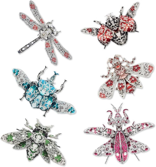 6pc 3D Metal Insect Puzzle Kit Adults Teens, Steel Models, Gift Decor Set
