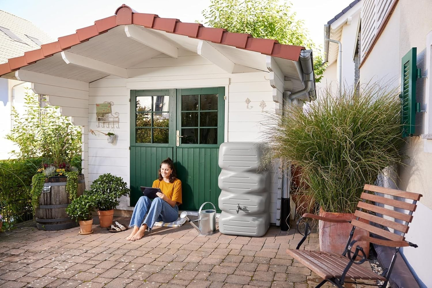 340L Concrete Grey Square Garden Water Butt – Rainwater Storage Tank