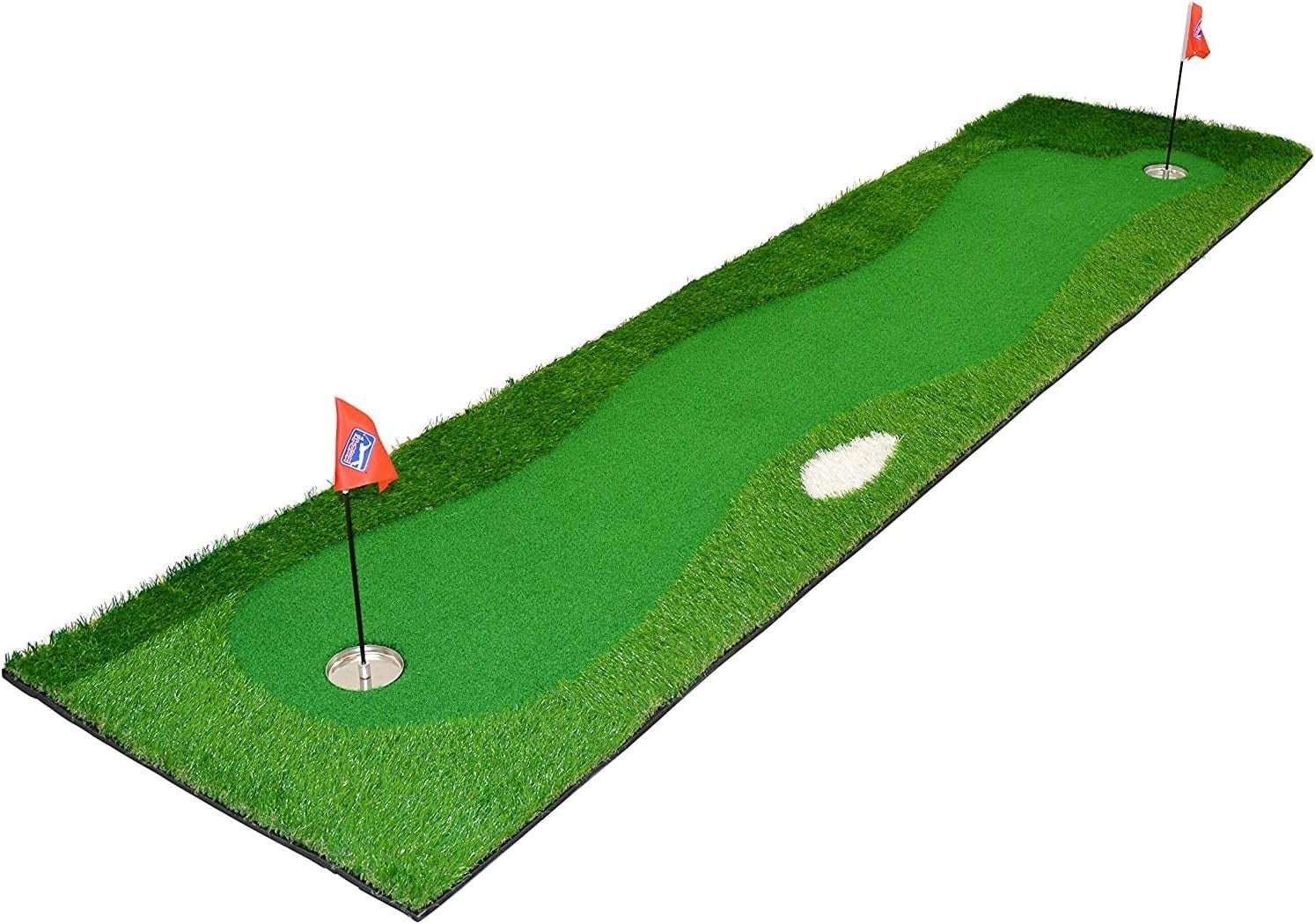 Golf Putting Mat Indoor Practice Green w/ Ball Return Alignment Lines 2 Hole
