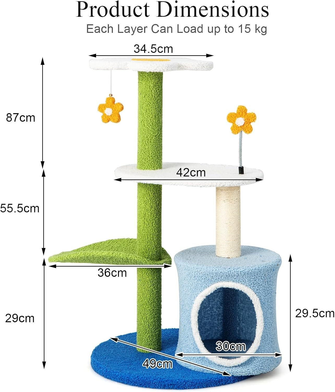 Blue Multi-Level Cat Tree with Condo Scratching Posts Play Tower 87cm