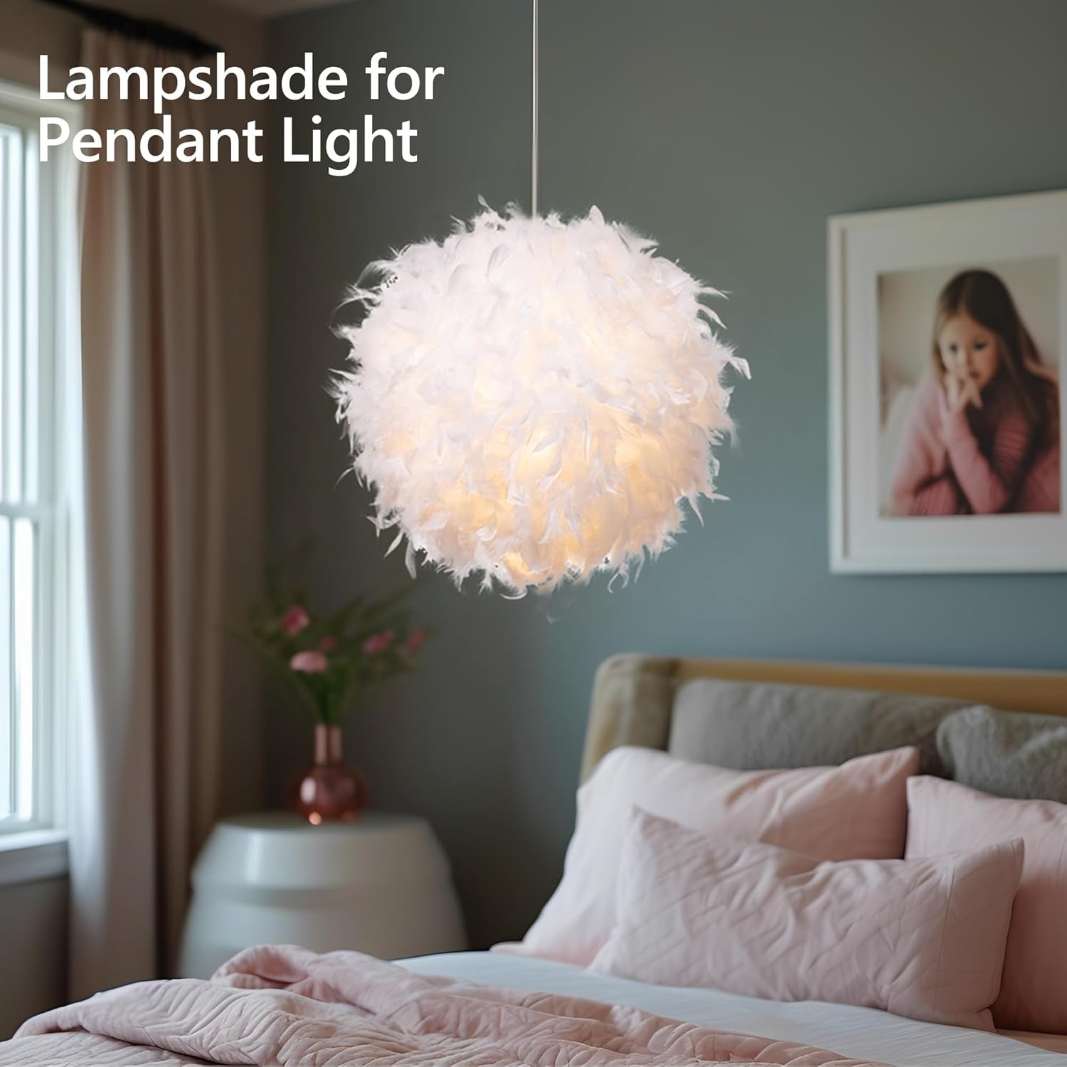 White Feather Lamp Shade 40cm Ceiling Pendant Fluffy Lampshade Decor