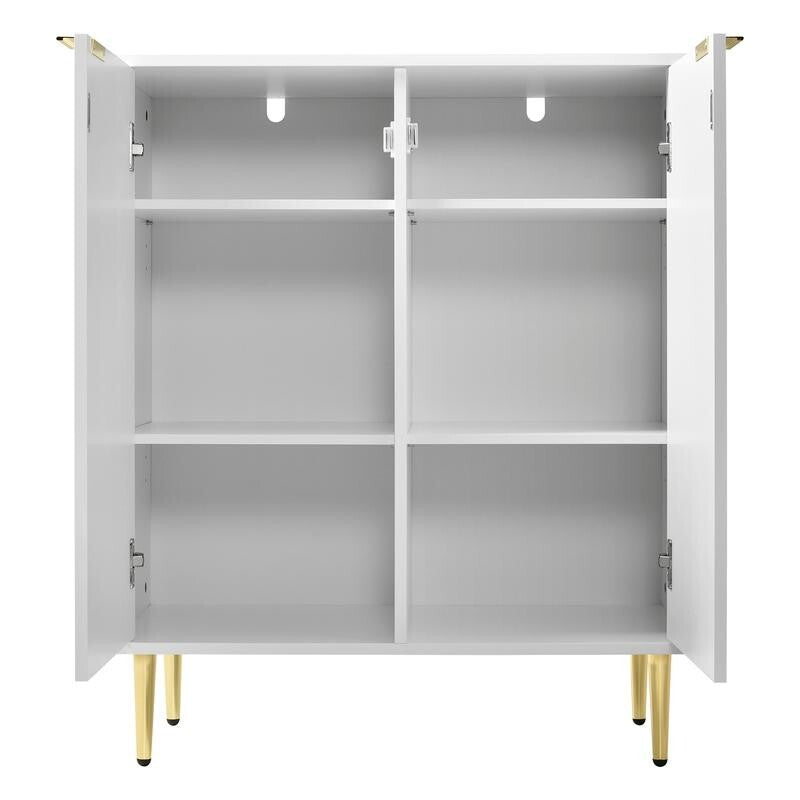 Modern White 2 Door Sideboard Cabinet with Gold Legs – 75x40x90cm Storage
