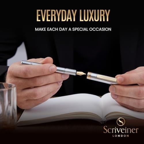 Luxury Fountain Pen Fine Nib Silver Gold Brass Gift Box Executive Writing