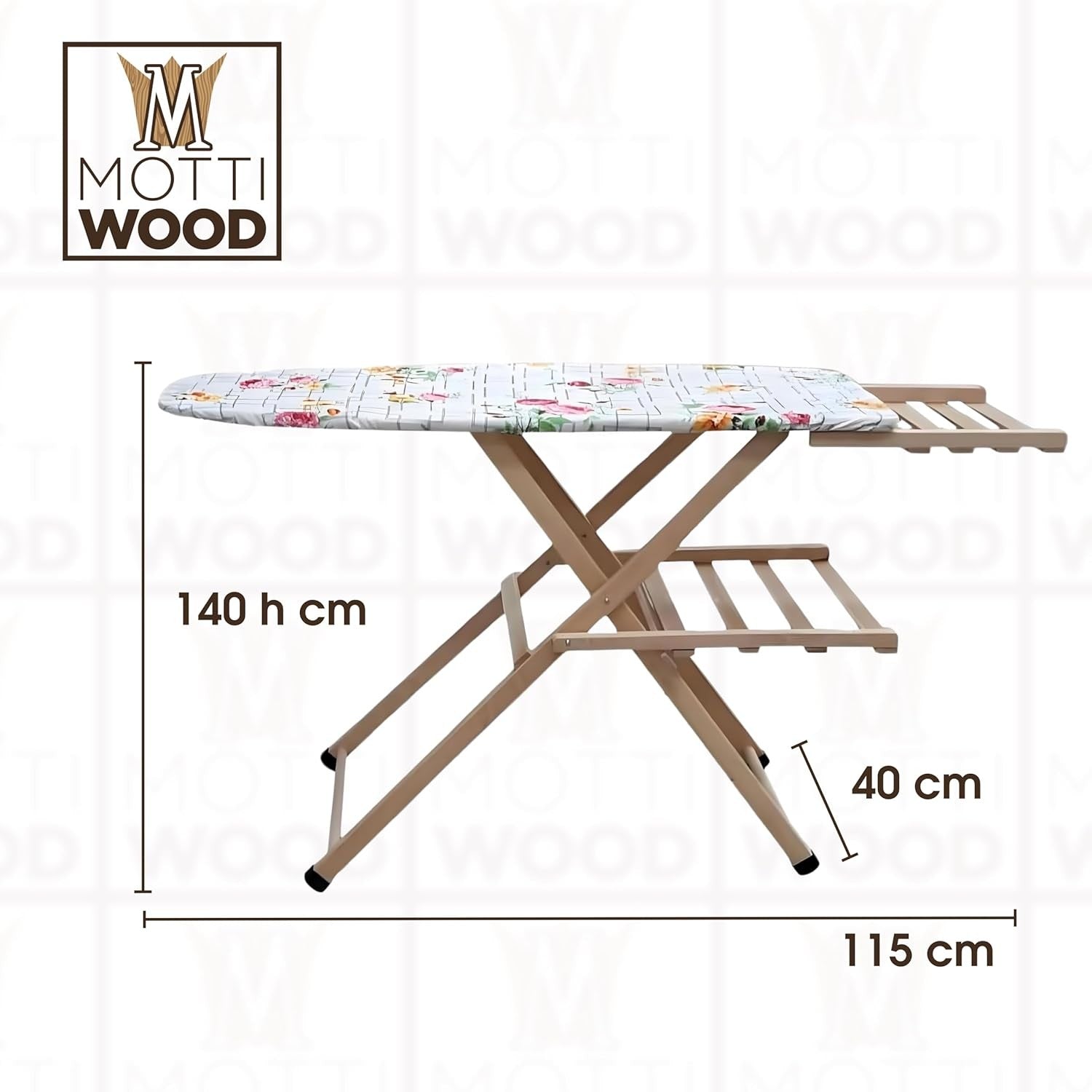 Wooden Ironing Board Adjustable Height Foldable Beech Wood Boiler Holder