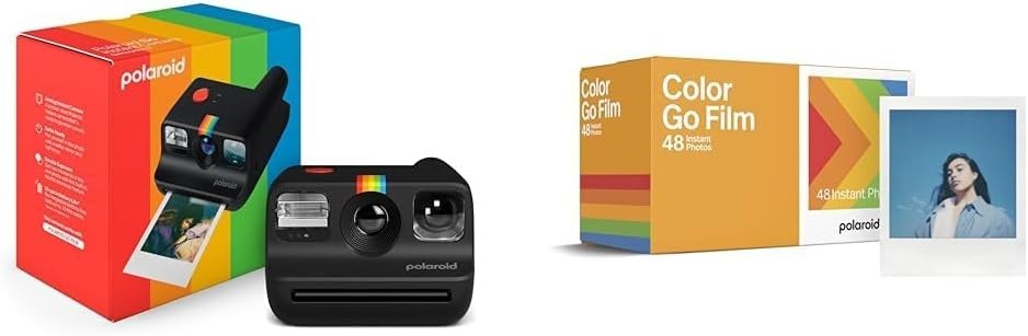 Mini Instant Camera Bundle Black USB-C Camera + 48 Instant Photos