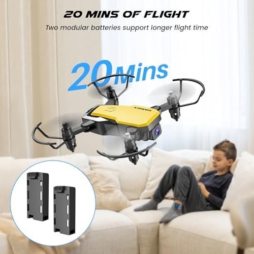720P HD Foldable FPV Mini Drone Altitude Hold 3D Flip 2 Batteries Yellow