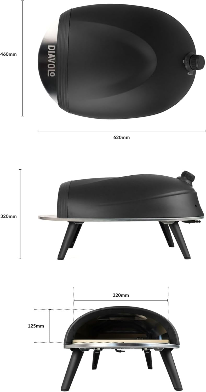 Gas Portable Pizza Oven with Peel & Bag | Outdoor BBQ Pizza Maker 500°C | Black