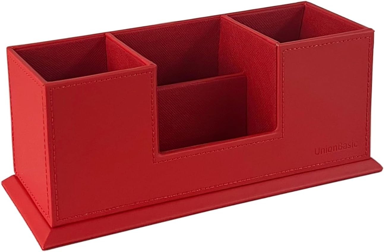 Leatherette Desk Organiser with Dual Pen & Card Holder – Red