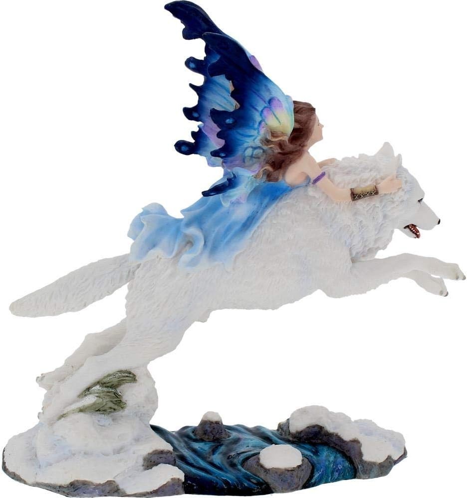 Free Spirit Fairy & White Wolf Figurine 31cm Fantasy Resin Ornament Home Decor