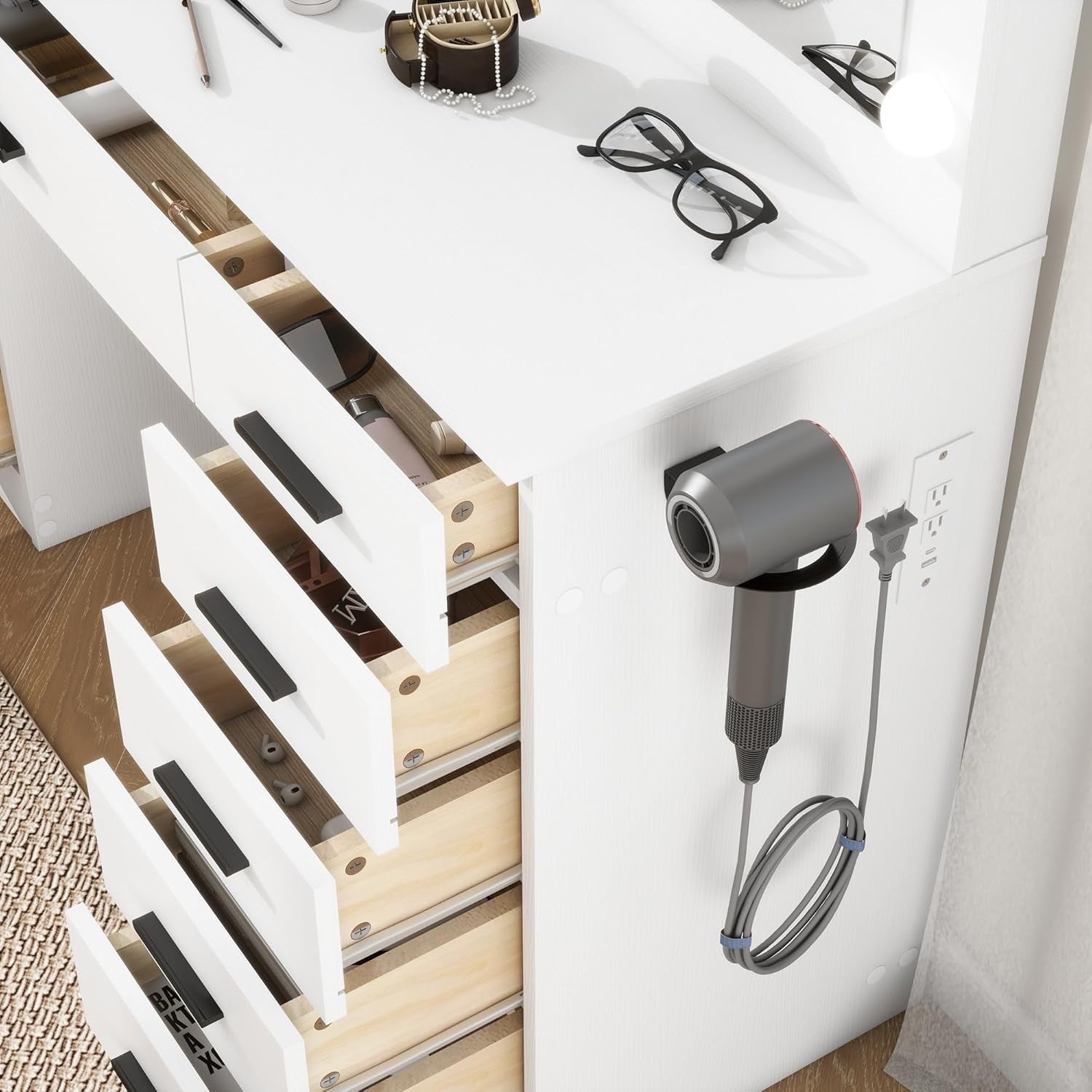 White Vanity Dressing Table Set w/ Hollywood LED Mirror 11 Drawers Stool