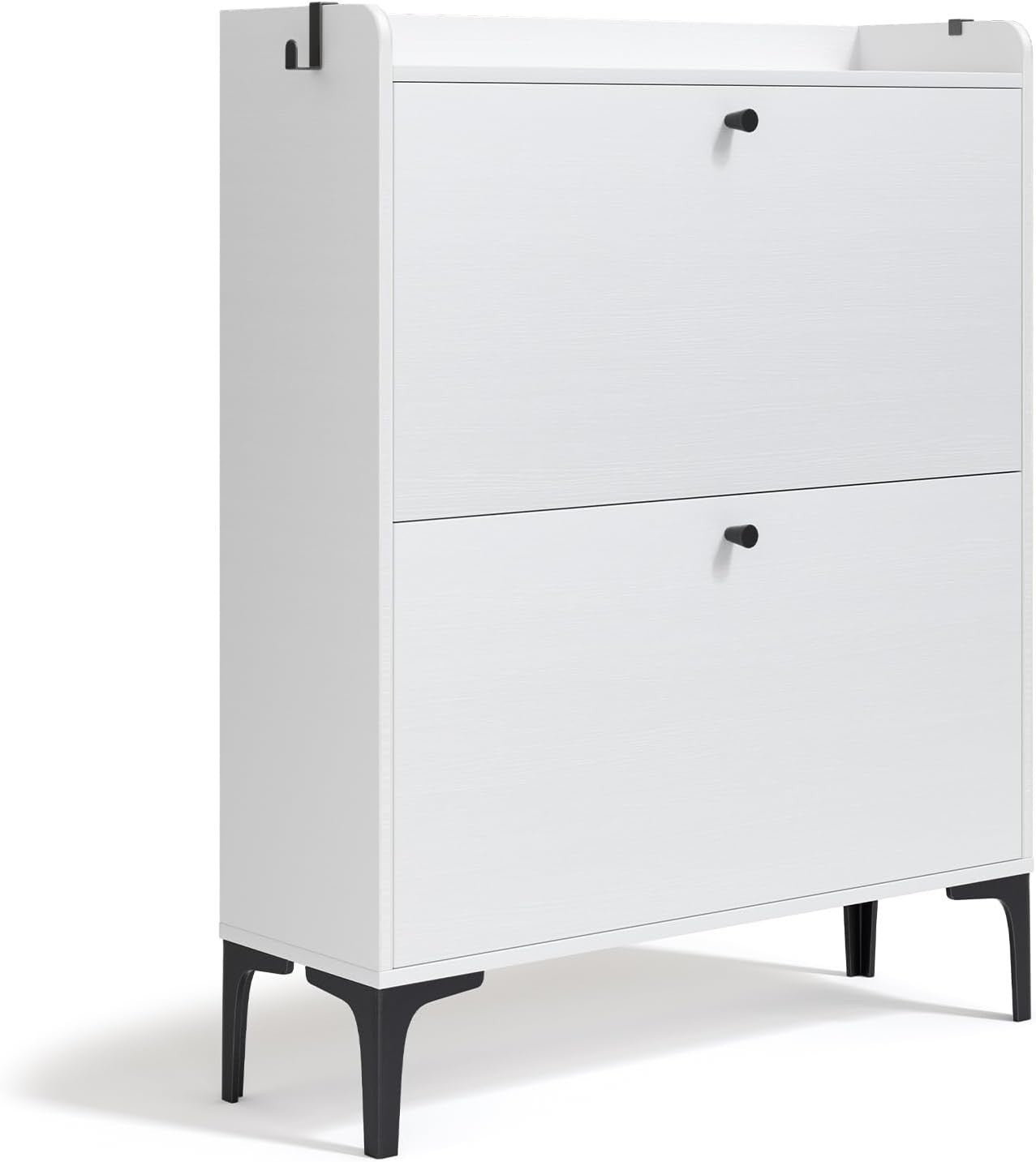 Modern White Shoe Cabinet with Flip Drawers & Adjustable Dividers 80x24x100cm