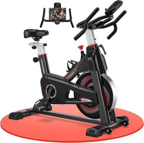 Quiet Spin Bike w/ Curved Handlebar, LCD Monitor, Tablet Holder