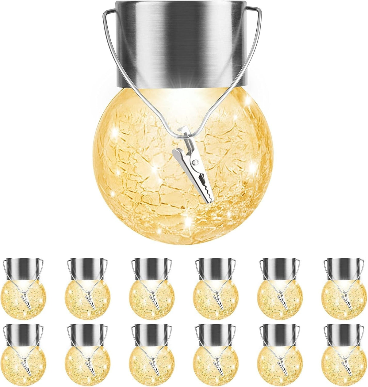 12 Pack Hanging Solar Globe Lights Warm White Garden Lanterns