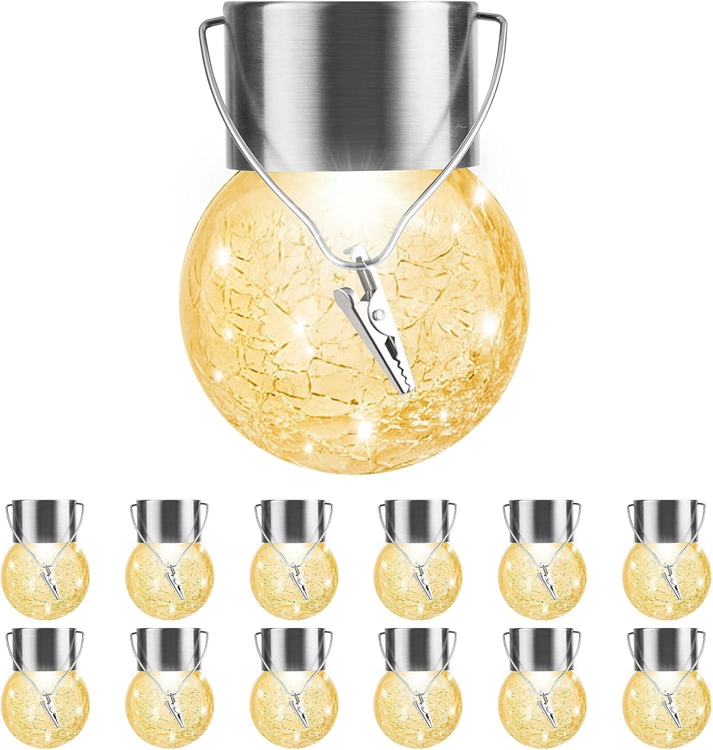 12 Pack Hanging Solar Globe Lights Warm White Garden Lanterns
