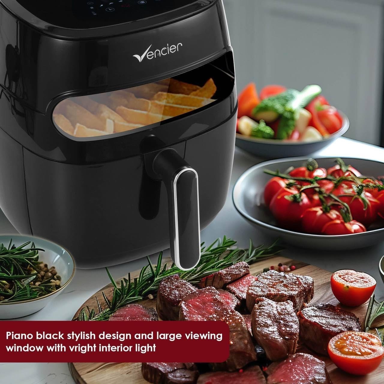 Digital Air Fryer 1350W Window LED Touch 6 Presets Rapid Air Low-Fat Cooking