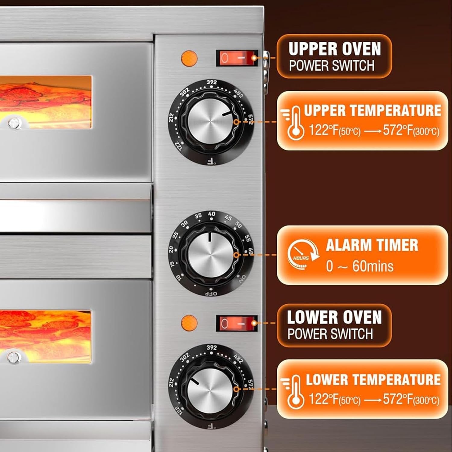 Commercial Double Deck Electric Pizza Oven | Stainless Steel Countertop 12"–16"