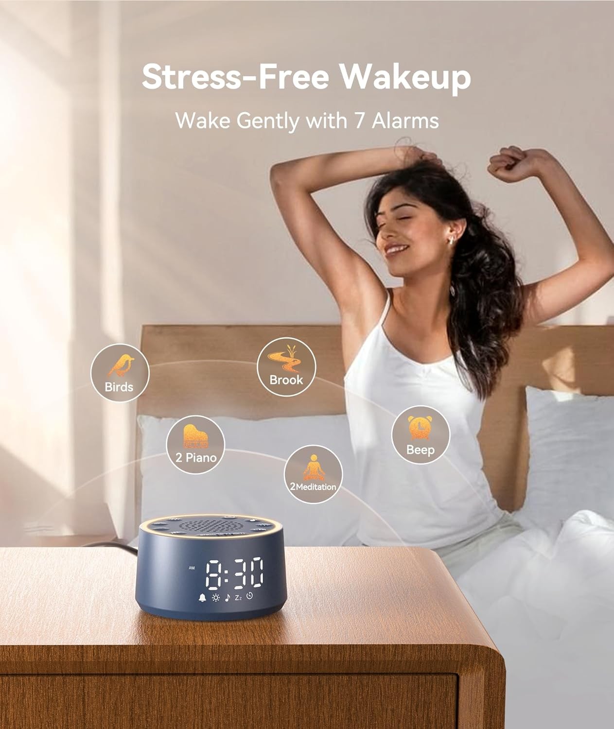 White Noise Machine Alarm Clock Night Light Sleep Aid for Baby Adult