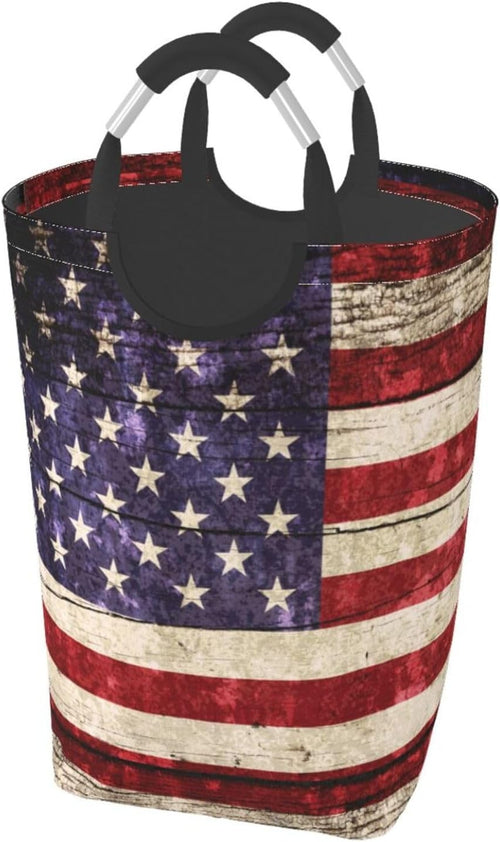 50L American Flag Laundry Basket Foldable Vintage Clothes Hamper with Handles
