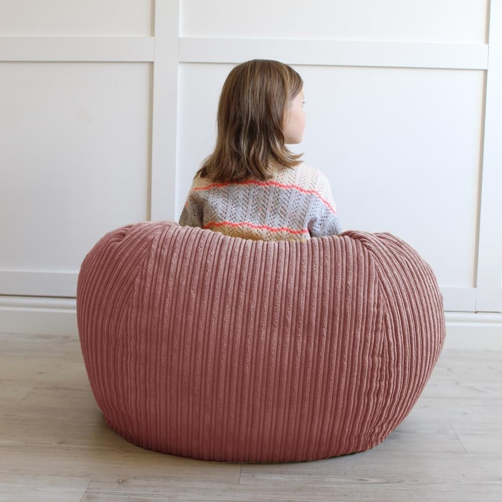 Kids Cord Bean Bag Chair Soft Seat for Bedroom Playroom Lounge Pink