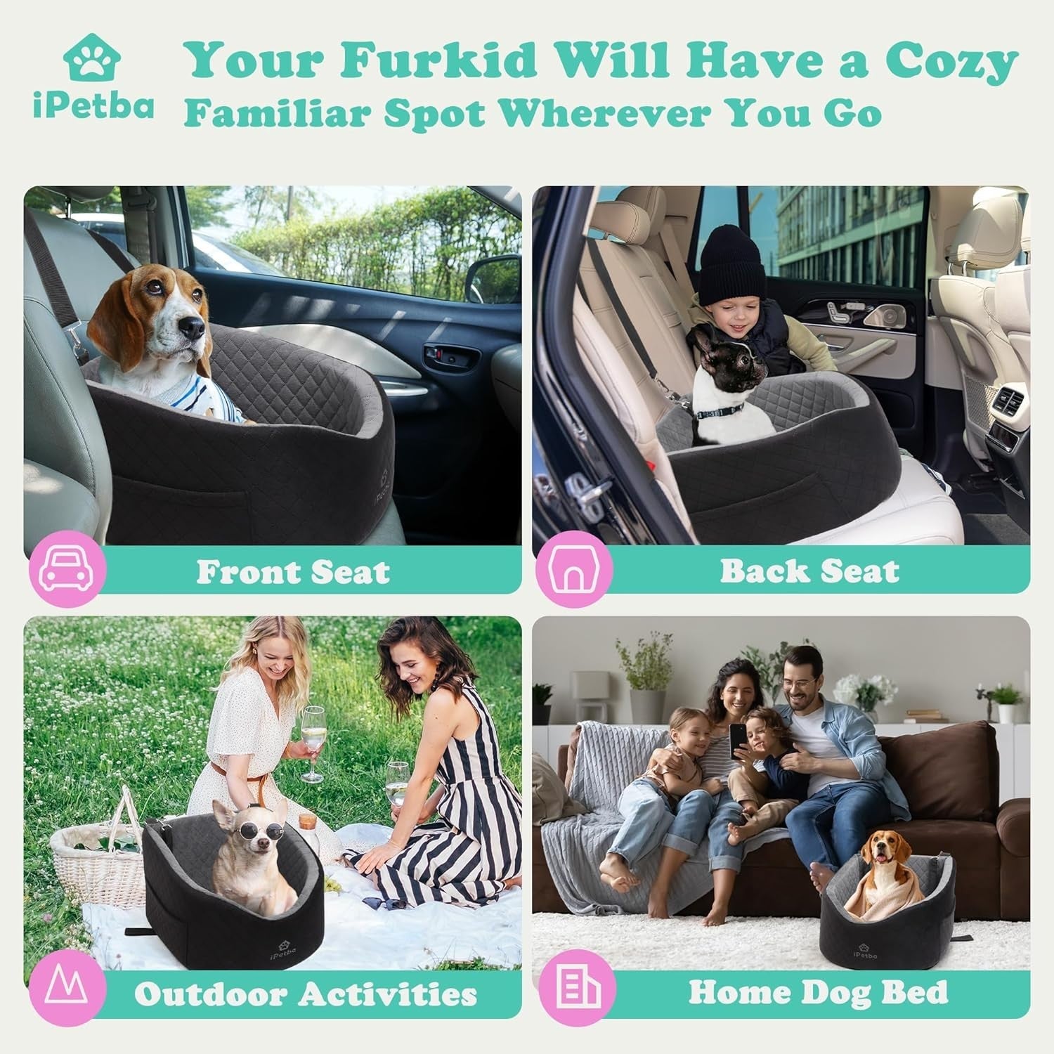 Memory Foam Dog Car Seat Booster Travel Bed Washable Pet Carrier 30lb