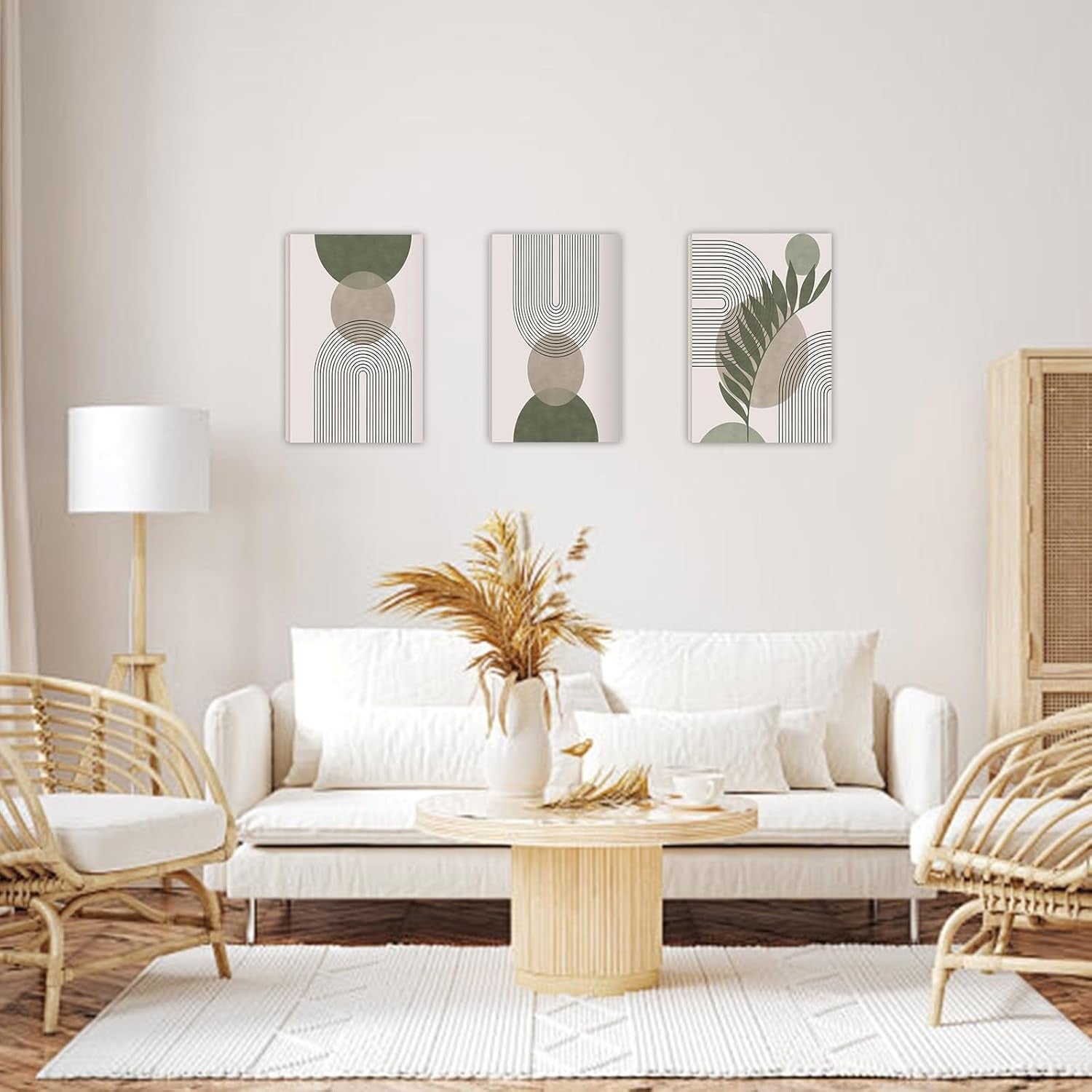 Sage Green Abstract Canvas Wall Art 3 Pcs 10x7.9in Bedroom Decor