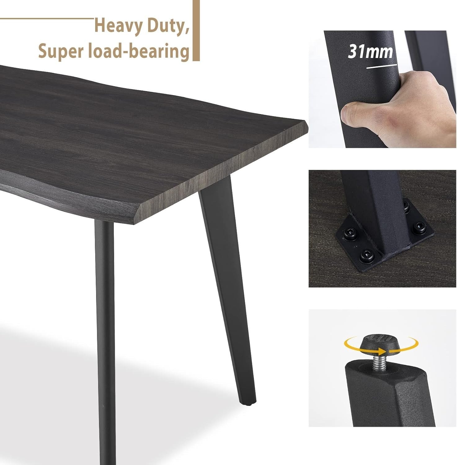 140cm Rustic Brown  Effect Dining Table Metal Legs 6 Seater Modern Kitchen Room