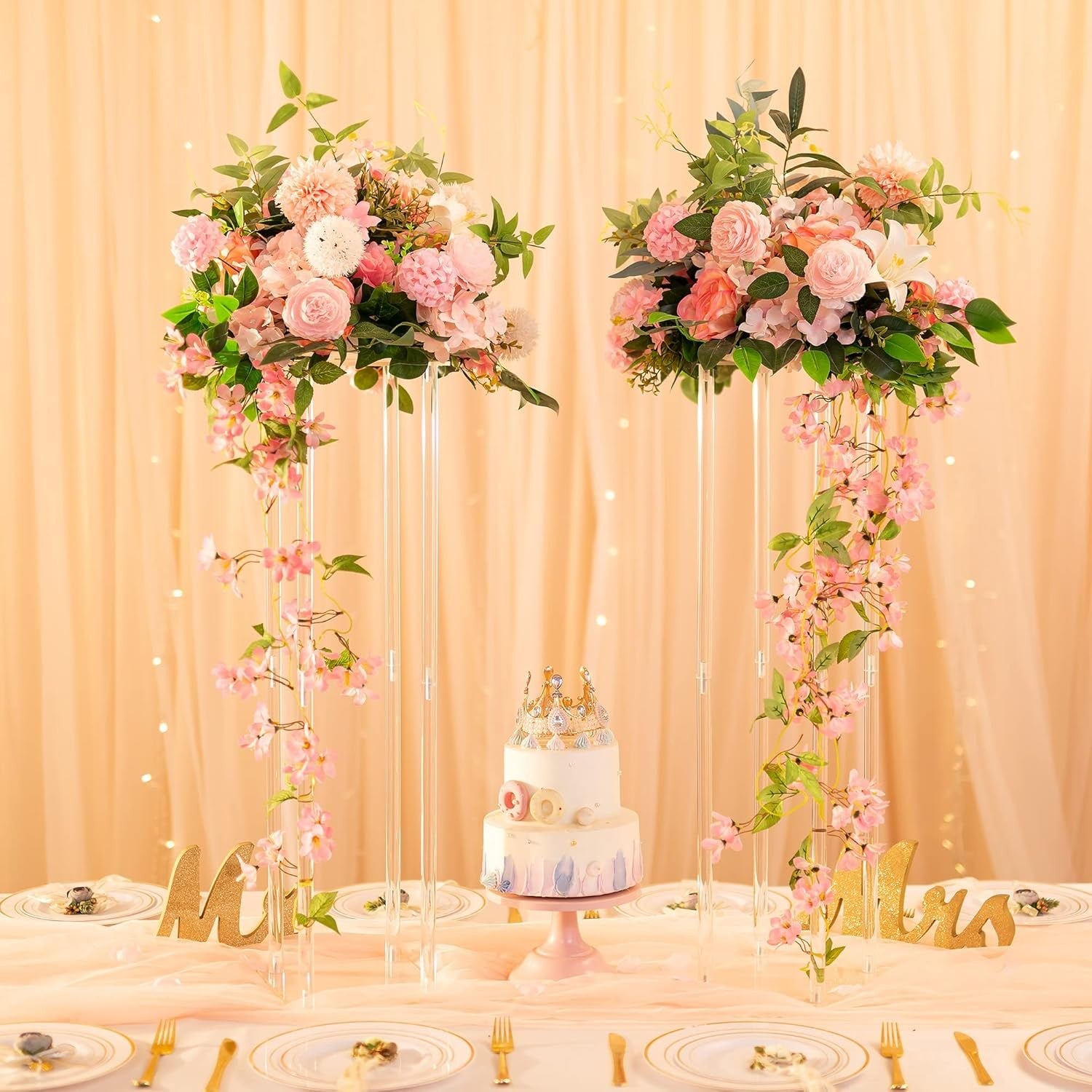 Clear Acrylic Wedding Flower Stand Set 80cm Table Centerpiece Columns